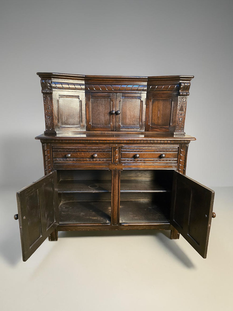 Thumbnail: An Antique Style Oak Two Tier Court Cupboard Sideboard ~Delivery Available~
