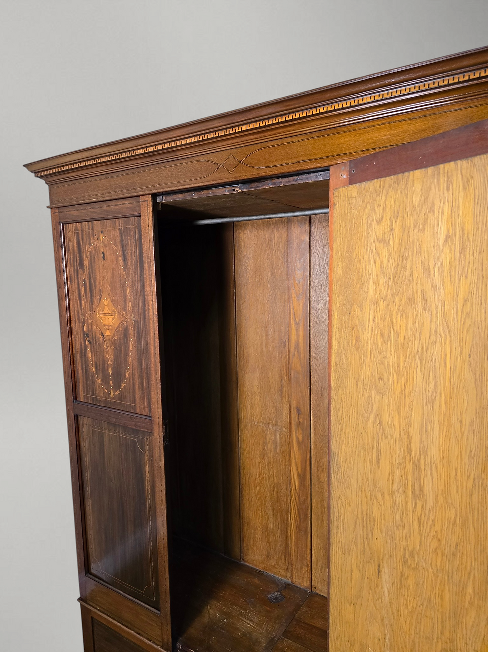 Thumbnail: An Antique Edwardian Walnut Inlaid Wardrobe ~Delivery Available~