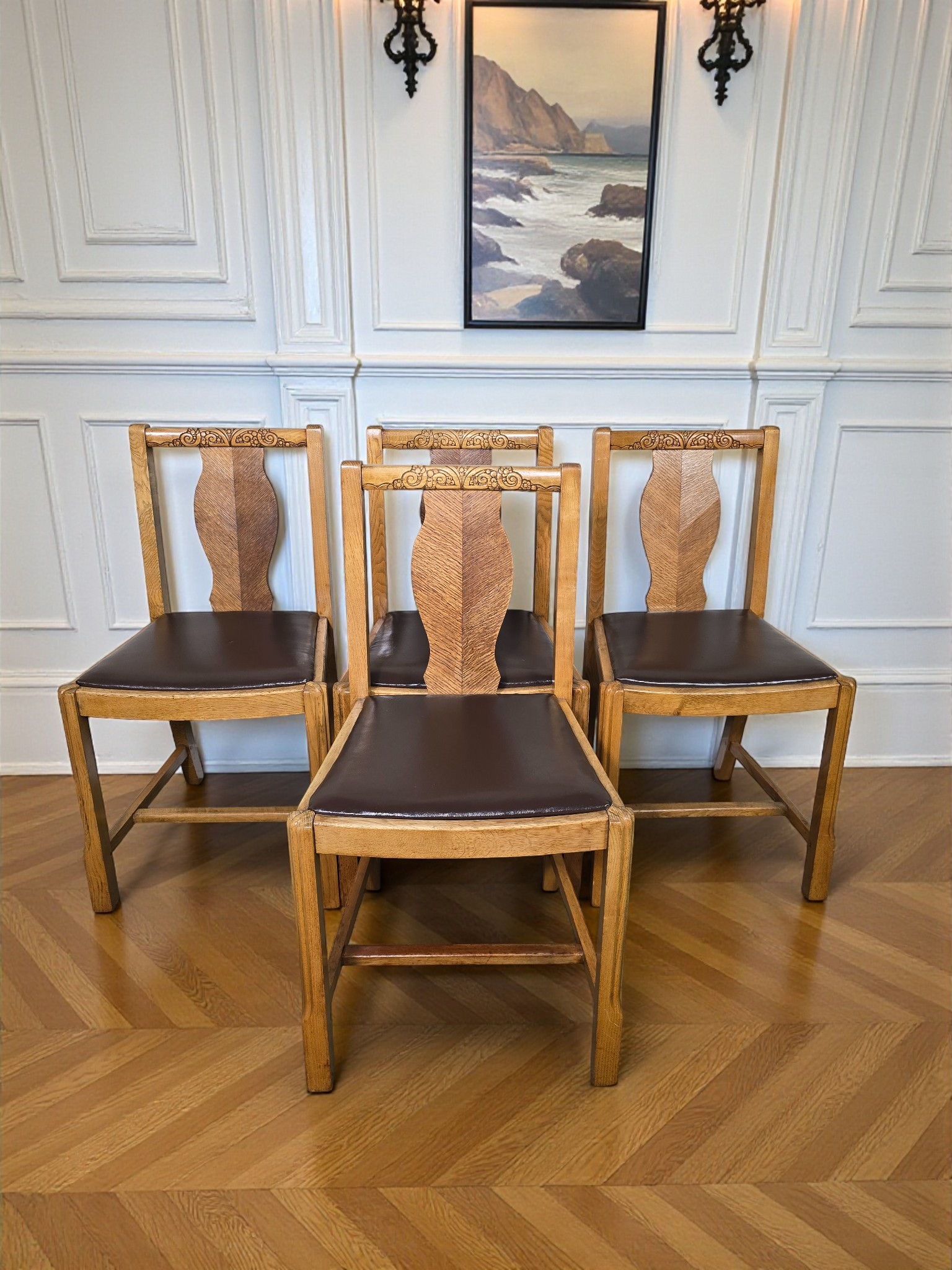 An Antique Mid 20th Century Oak Set of Four Dining Chairs ~Delivery Available~