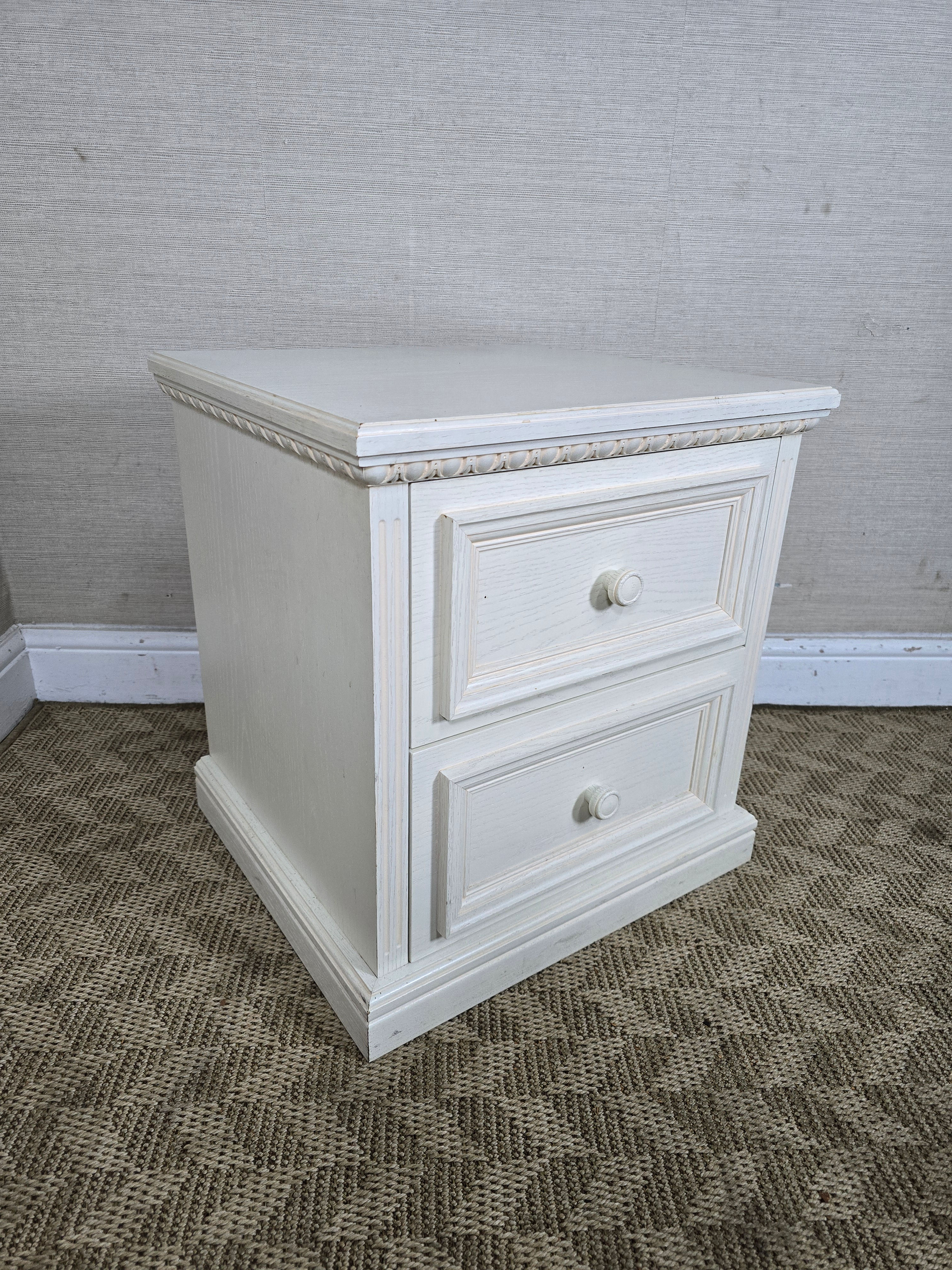 An Antique Style Two Drawer White Painted Bedside Table ~Delivery Available~