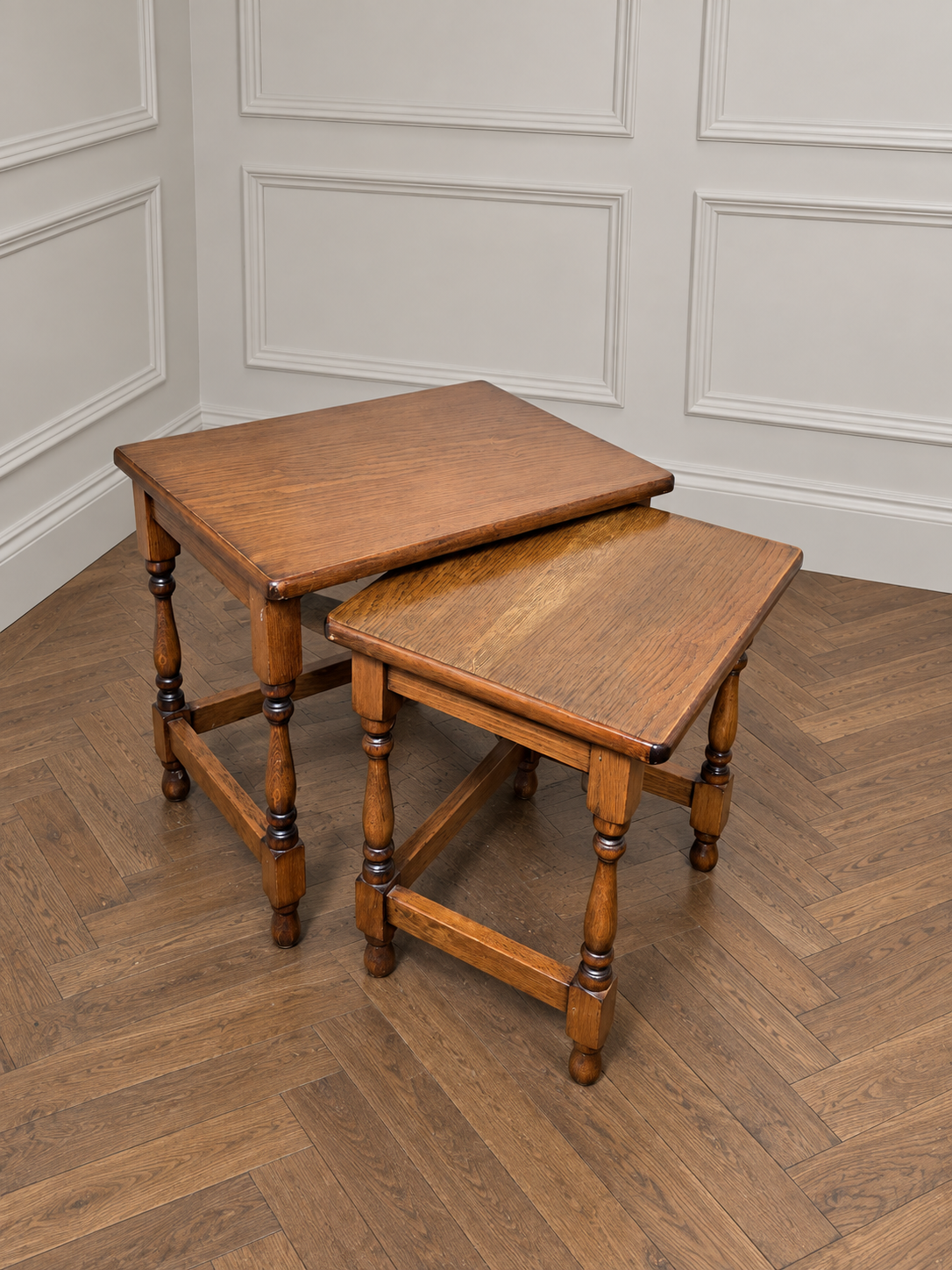 An Antique Style Oak Nest of Two Coffee Table Lamp Tables ~Delivery Available~