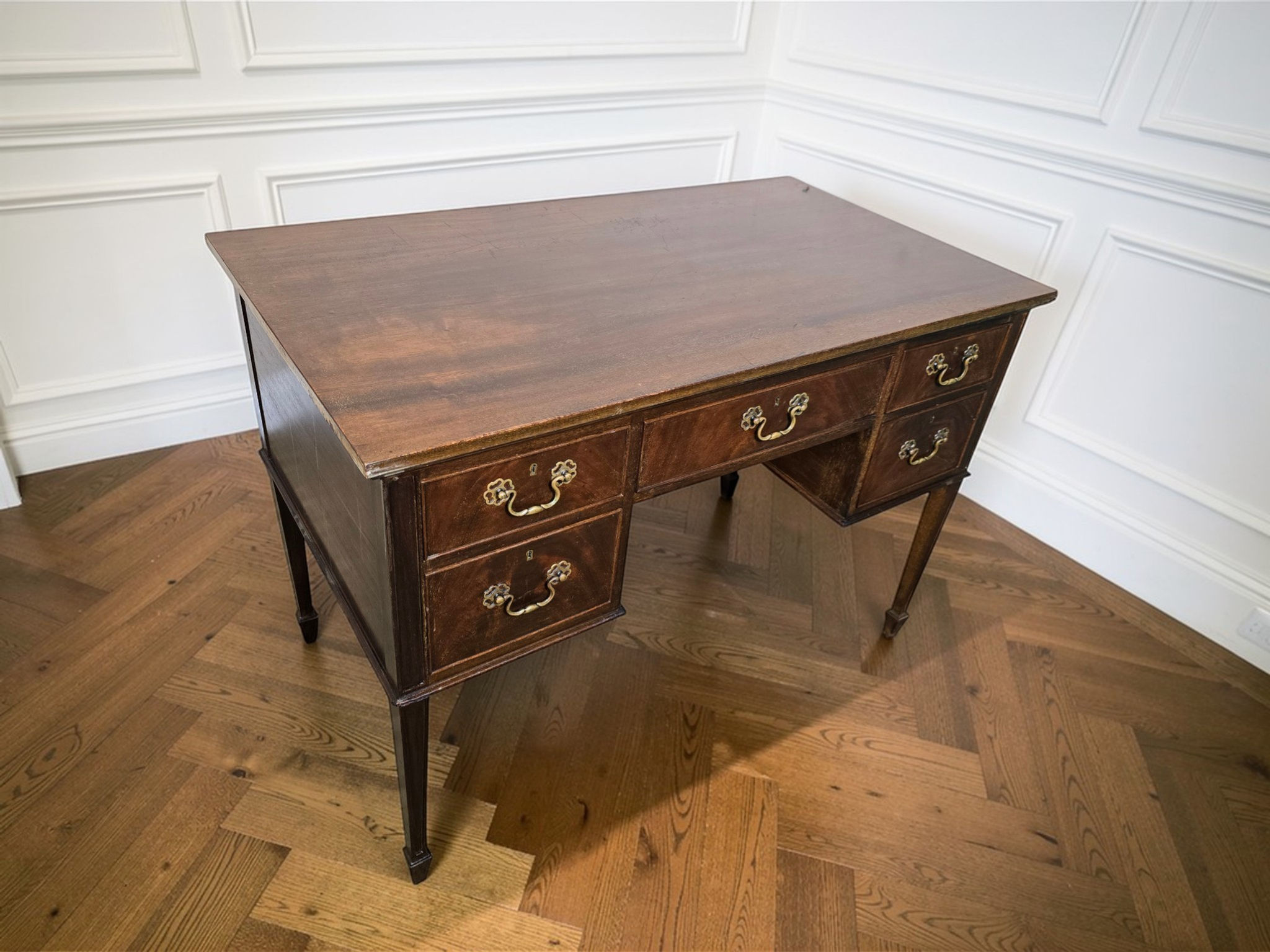 An Antique Late Georgian Flame Mahogany Deep Desk ~Delivery Available~