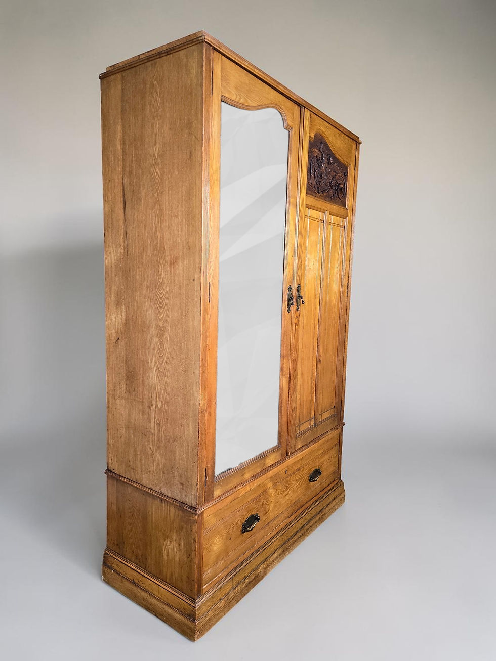 Thumbnail: An Antique 20th Century Ash Double Wardrobe ~Delivery Available~