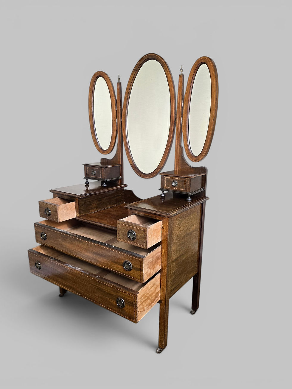 Thumbnail: An Antique Edwardian Mahogany String Inlaid Dressing Table Chest of Drawers