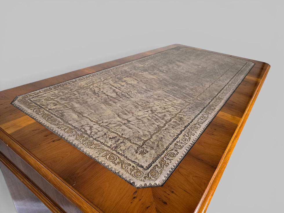 Thumbnail: An Antique Style Yew Twin Pedestal Leather Topped Desk ~Delivery Available~
