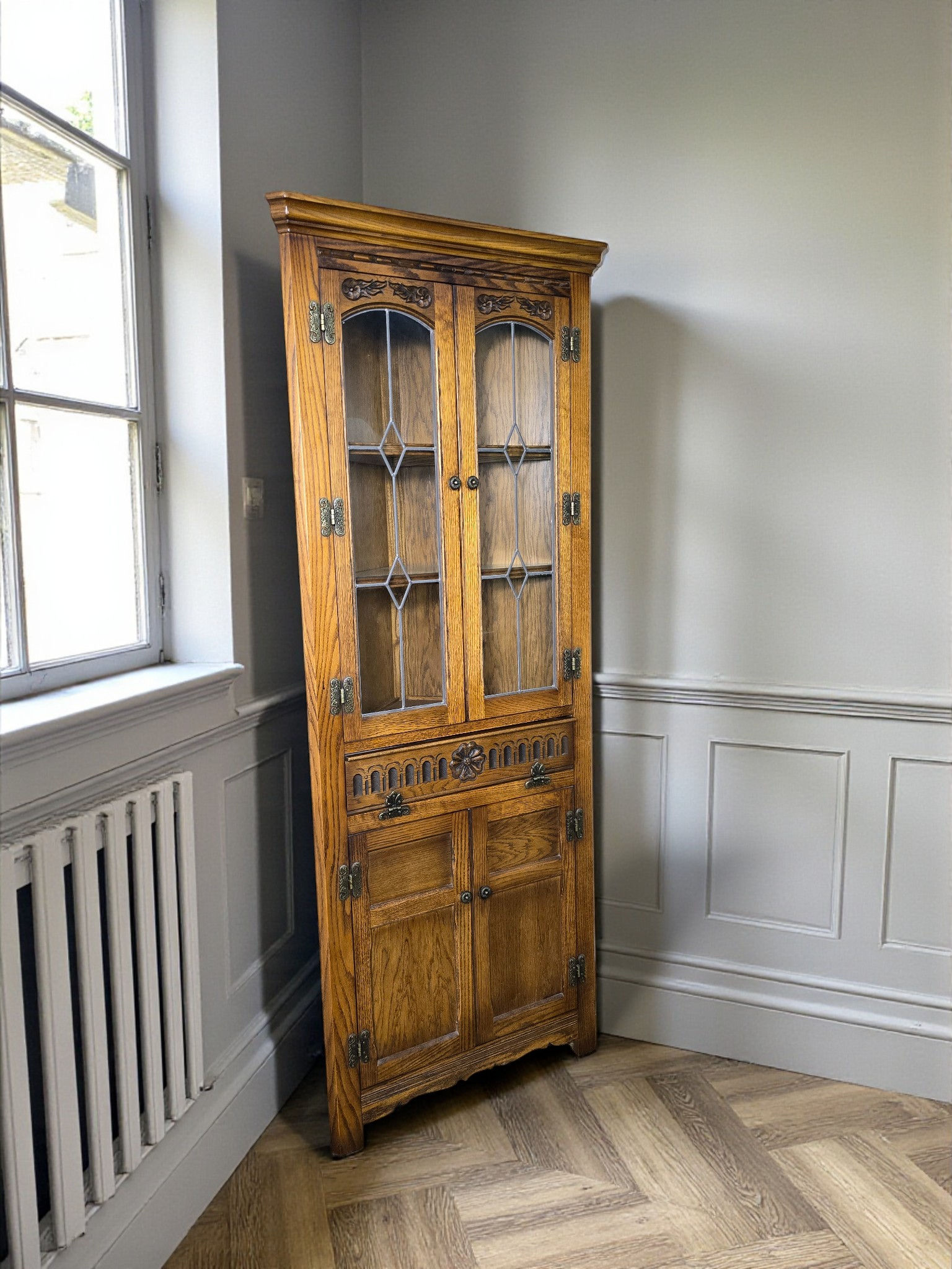 An Old Charm Light Oak Full Height Corner Cabinet Cupboard ~Delivery Available~