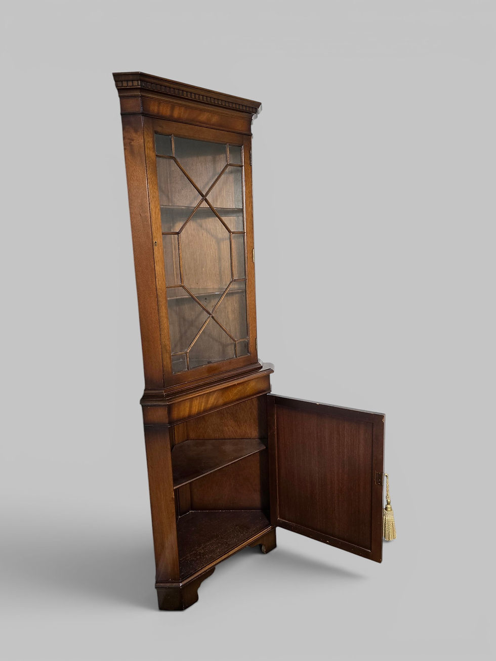 Thumbnail: An Antique Style Flame Mahogany Freestanding Corner Cabinet ~Delivery Available~