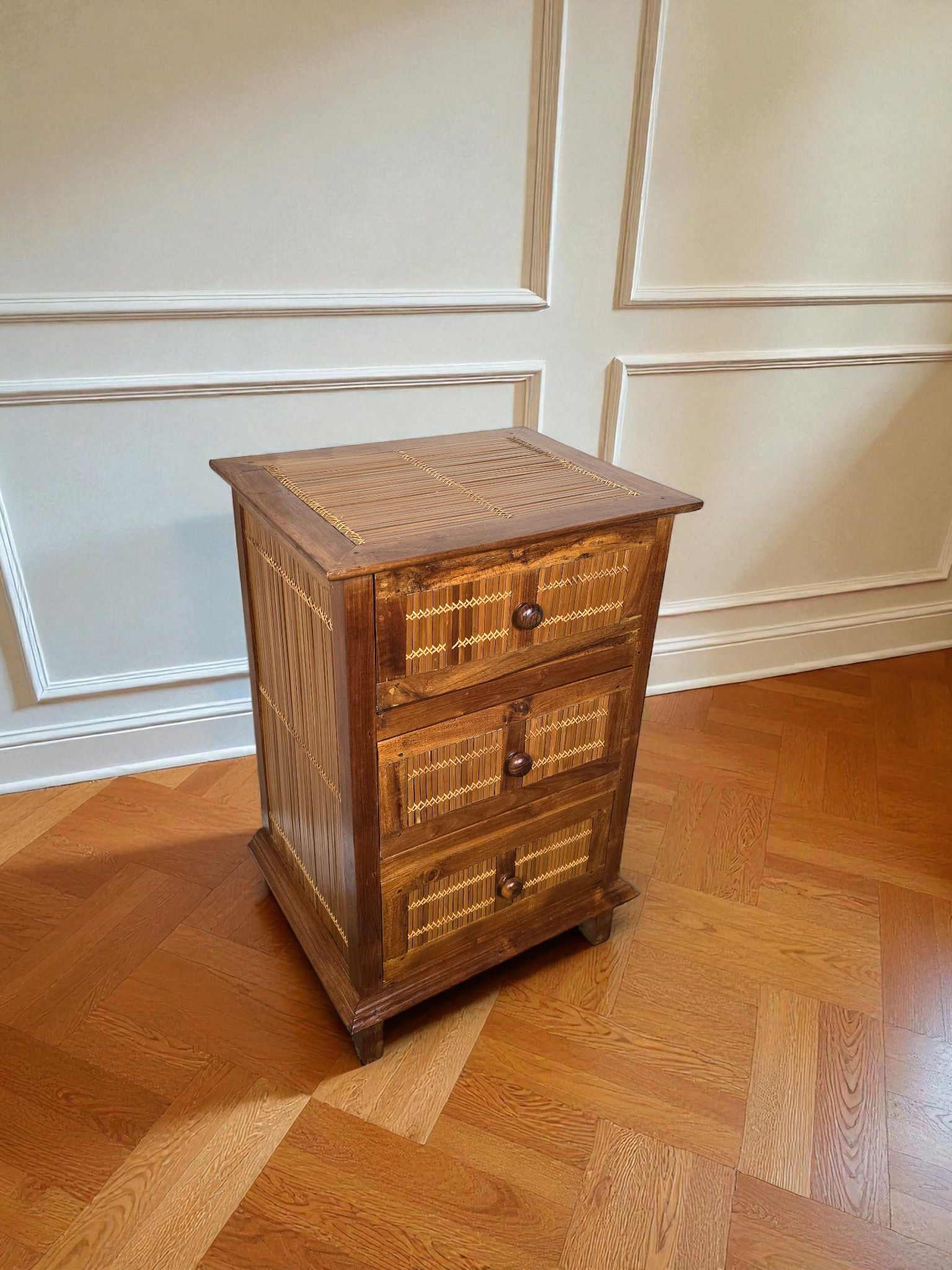 A Solid Eastern Hardwood and Wicker Small Chest of Drawers ~Delivery Available~