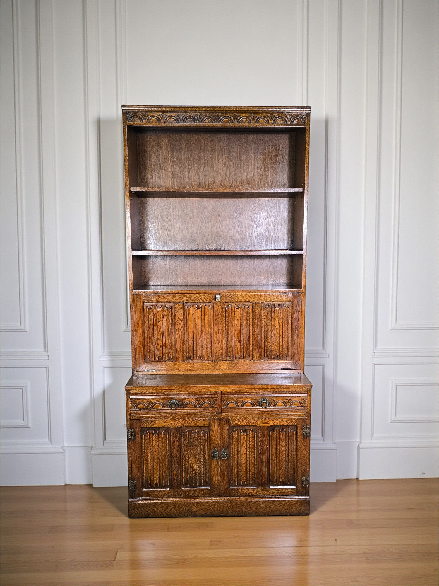 An Antique Style Old Charm Oak Library Bookcase Desk ~Delivery Available~