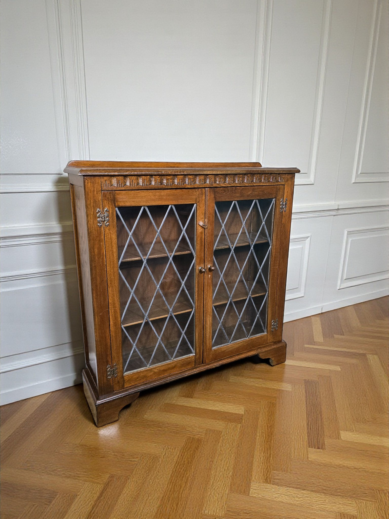 An Antique Old Charm Style Lead Glazed Bookcase Display Cabinet ~Delivery Availa