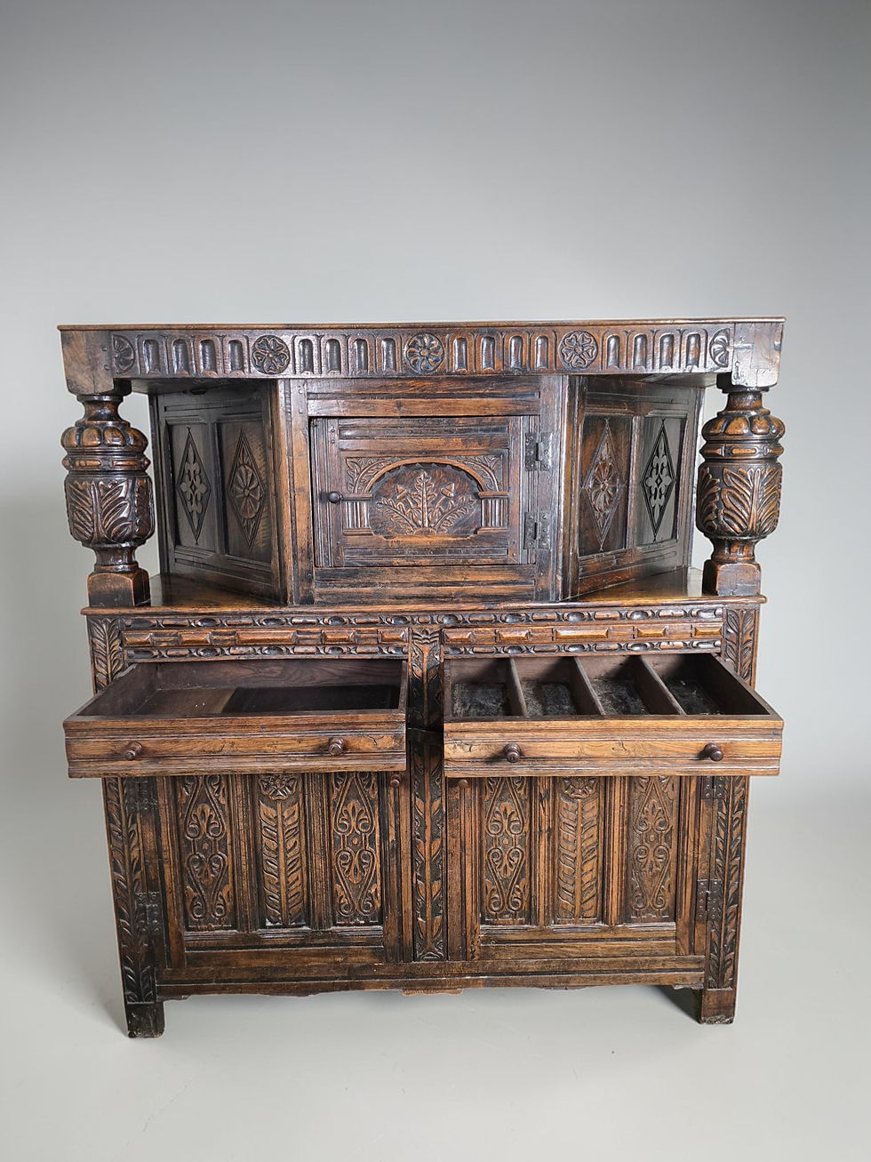 Thumbnail: An Antique 18th Century and Later Jacobean Style Court Cupboard Sideboard ~Deliv