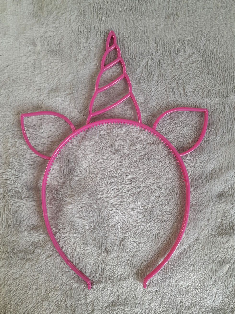 Miniature : Un bandeau de licorne rose, avec des oreilles et une corne sur fond gris.