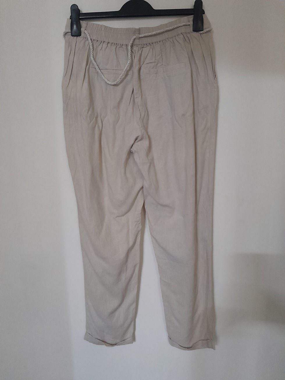 Miniature : Pantalon beige en tissu, taille haute, avec cordon de serrage, Seconde Main.