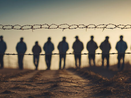 migrants behind barbed wire