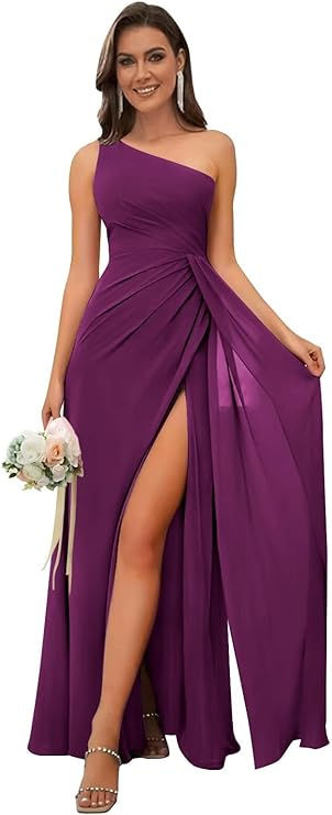 Thumbnail: One Shouler Bridesmaid Dress with Silt Long Chiffon Formal Party Dresses 2024