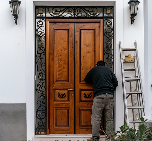 Man installing a new front door