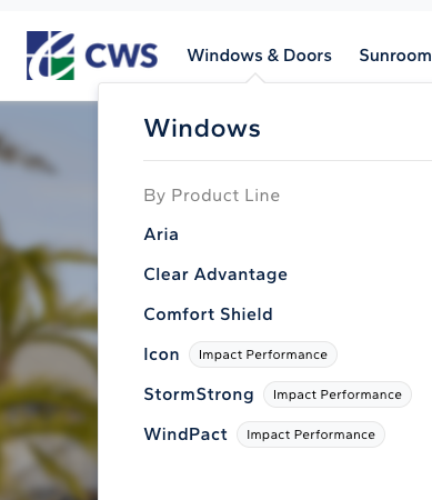 Custom Window Systems website menu
