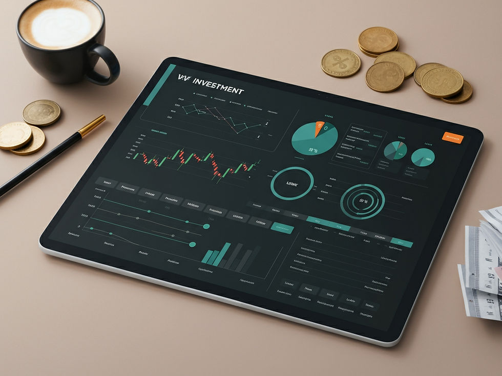 Painel de controle com gráficos e indicadores de desempenho de portfólio mostrando como diversificar investimentos.