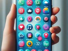 Banner ilustrativo de Desenvolvimento de Aplicativos Móveis com ícones de smartphones, tablets e códigos, destacando a inovação digital.