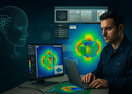Engineer working in AI-magnetic FEM simulations