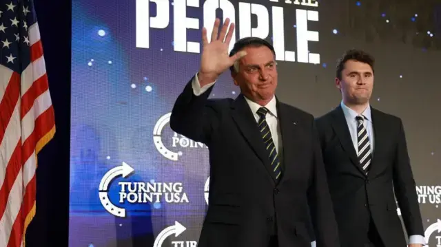 Bolsonaro em palestra da Turning Point com Charlie Kirk em 2023