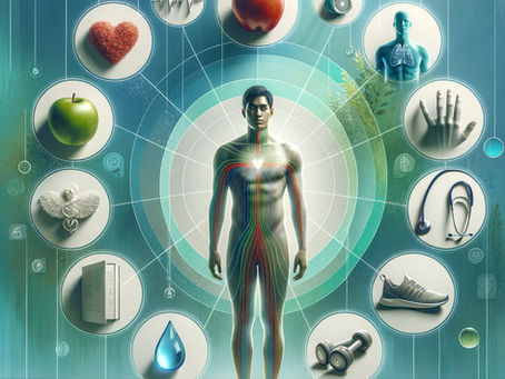 Health tracking chart showing metrics like sleep, blood pressure, glucose, and activity levels.