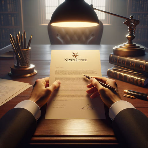 Physician reviewing and signing a Nexus Letter at a desk, representing the critical medical link in a VA disability claim.
