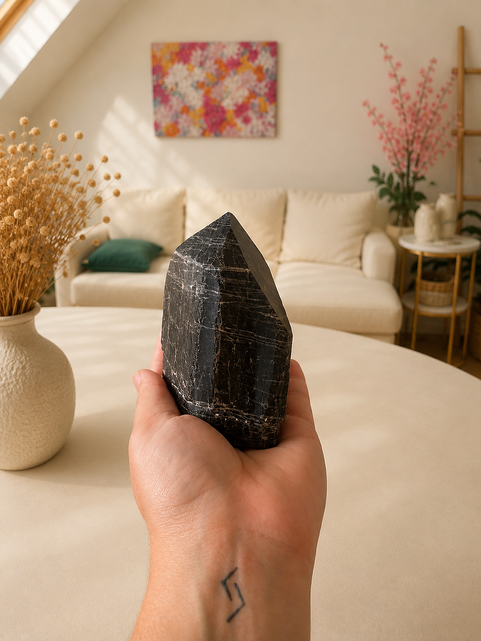 Miniature : Pointe de tourmaline noire à poser
