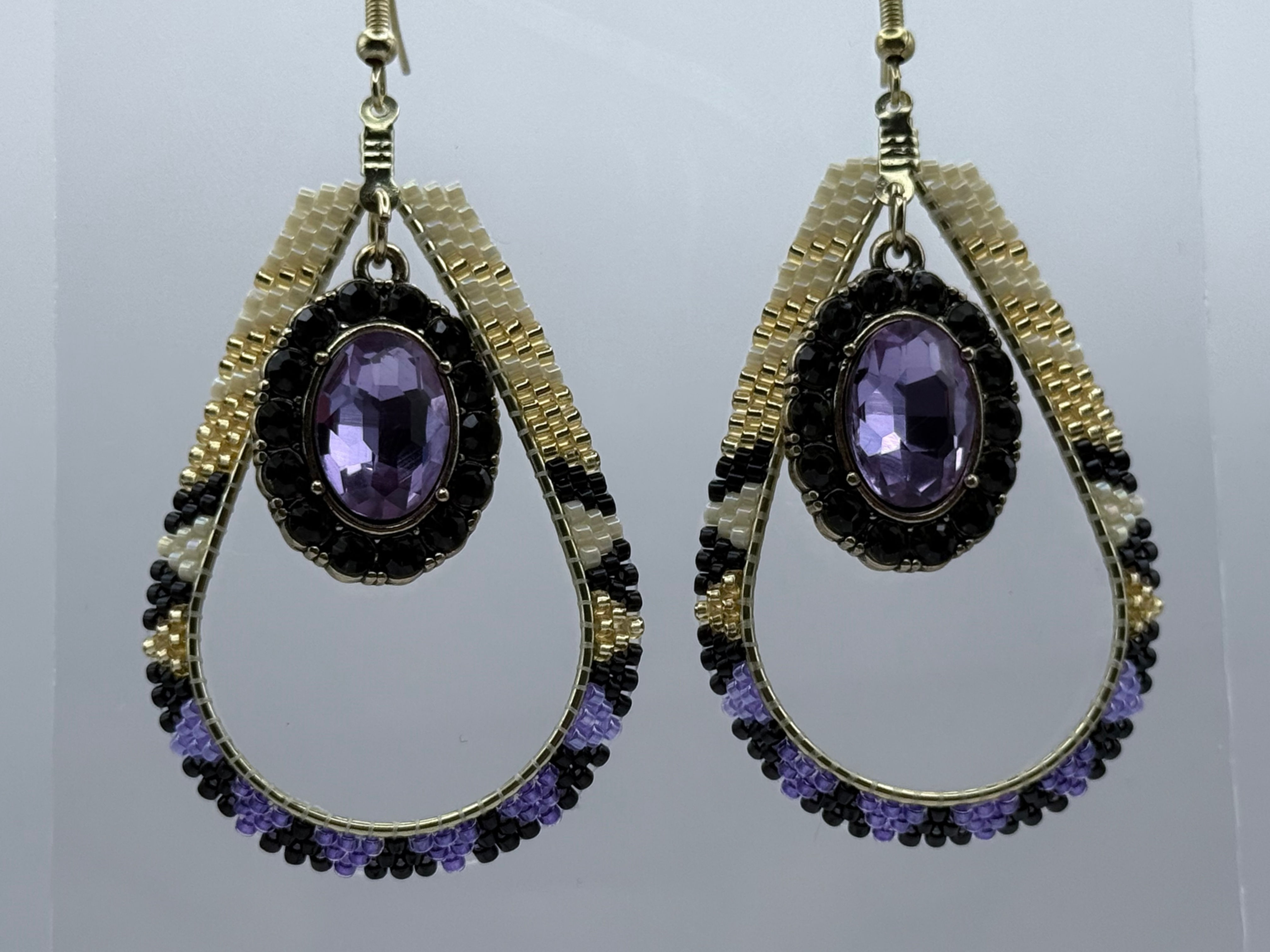 Purple Rhinestone Charm Earrings