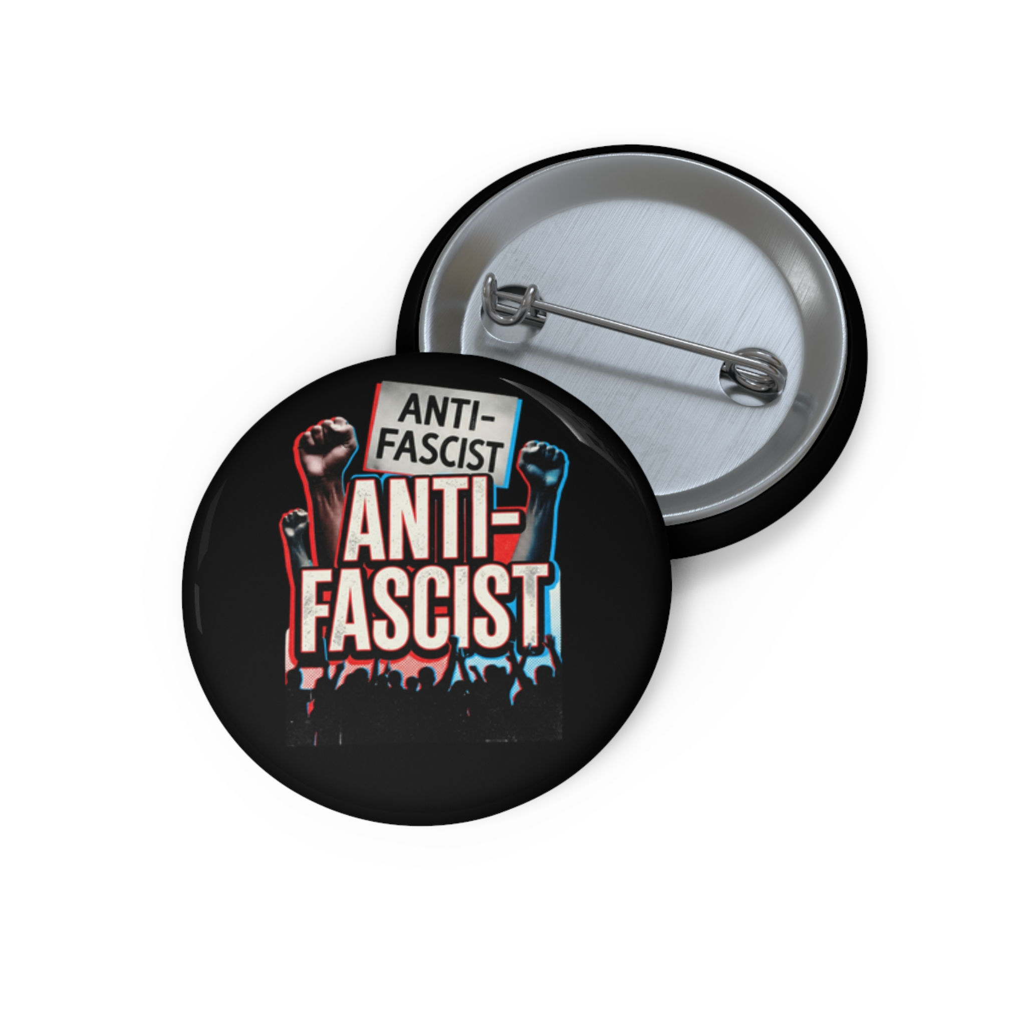 Anti-Fascist Raised Fists Pin Button | Political Activism Badge