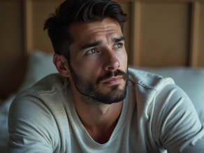 close up of a masculine person looking reflective considering sexual challengfes