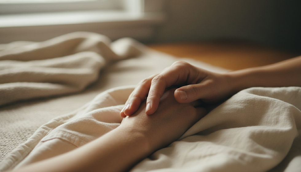 hand holding on blanket soft lighting
