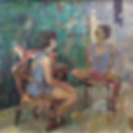 Two Women with a Striped Cat