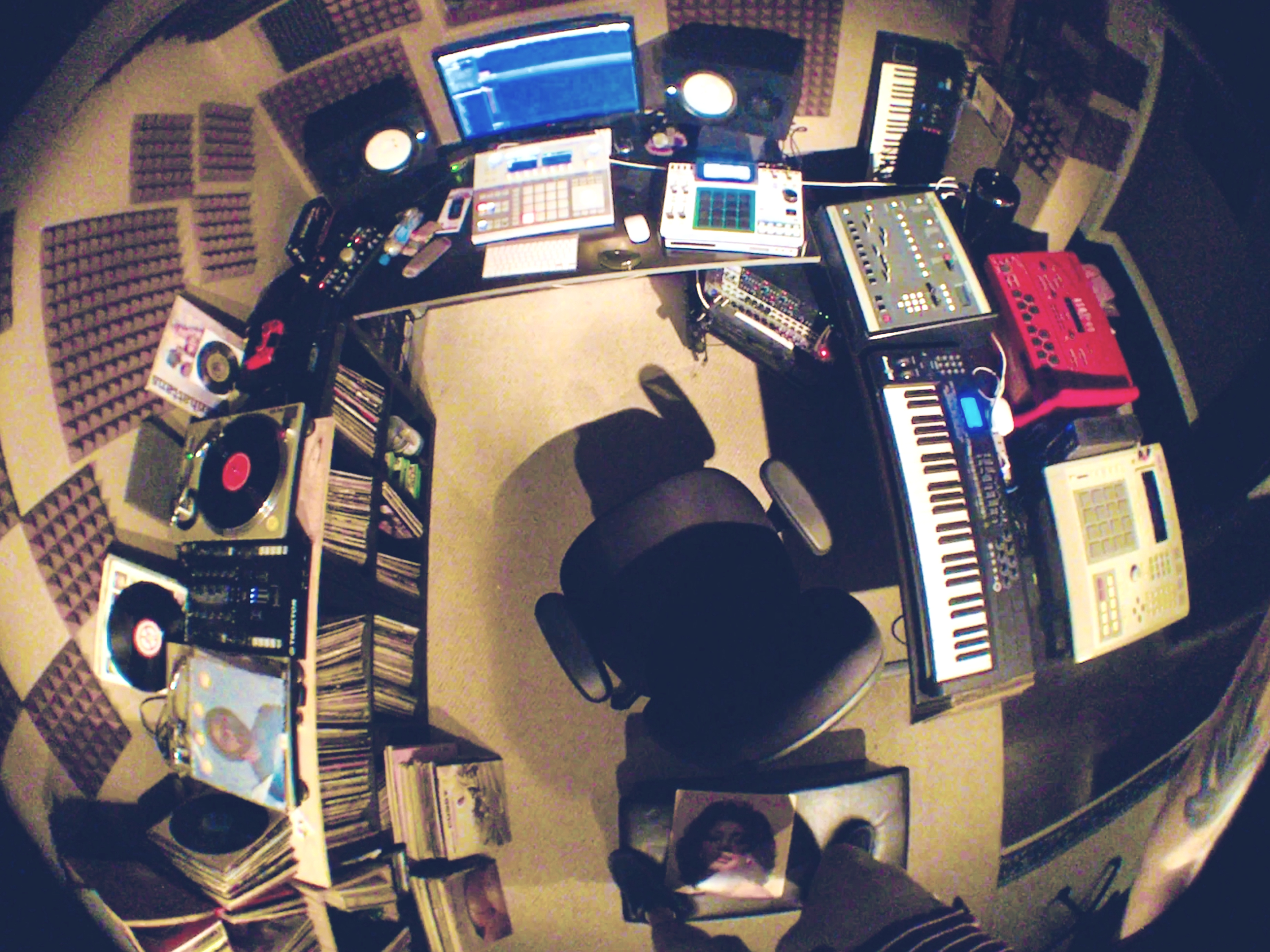 Overhead view of recording studio