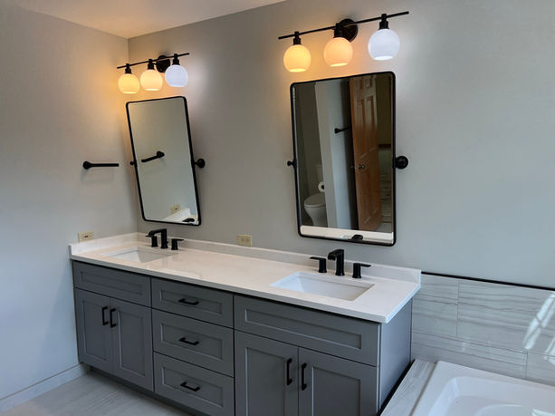 Bathroom cabinets and mirrors after bathroom remodel