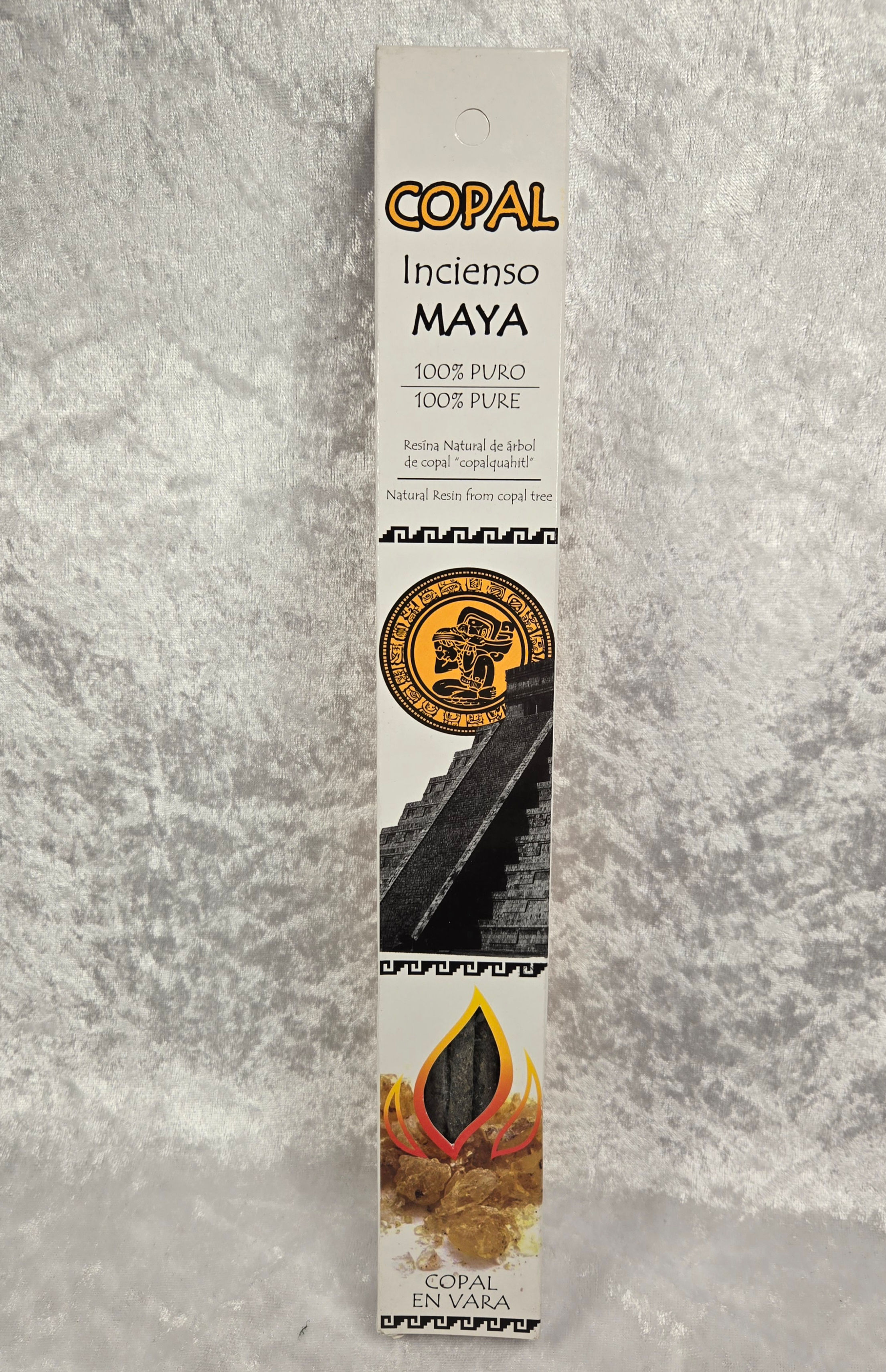 Pack of 100 percent pure Copal Maya incense sticks, 10 sticks per pack.