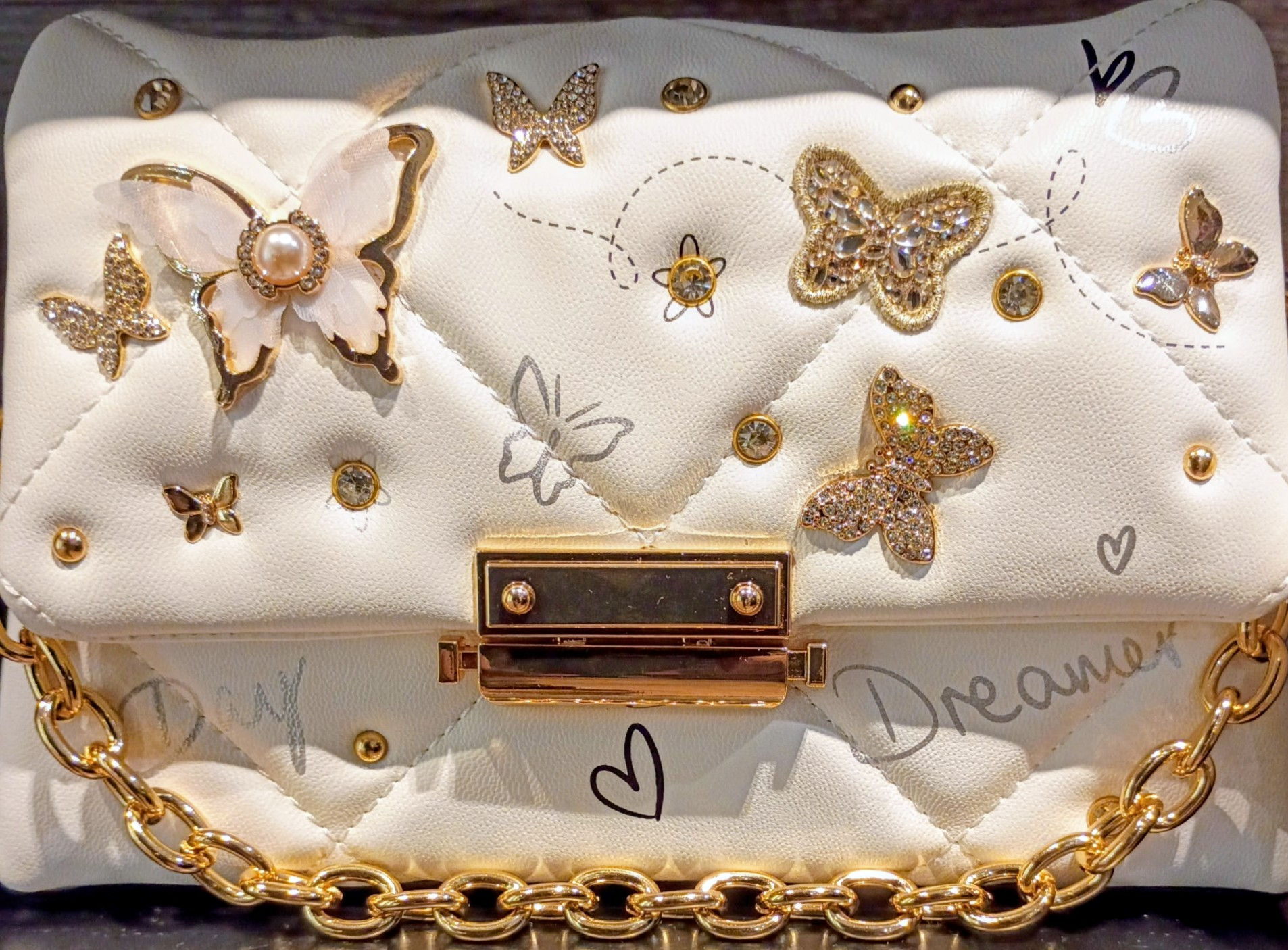 White bubble purse with small butterflies