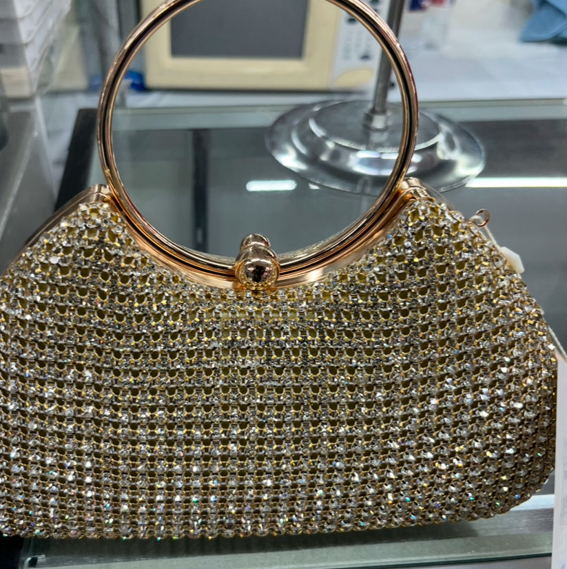 Thumbnail: Rhinestone stone purse girls night out  silver handle