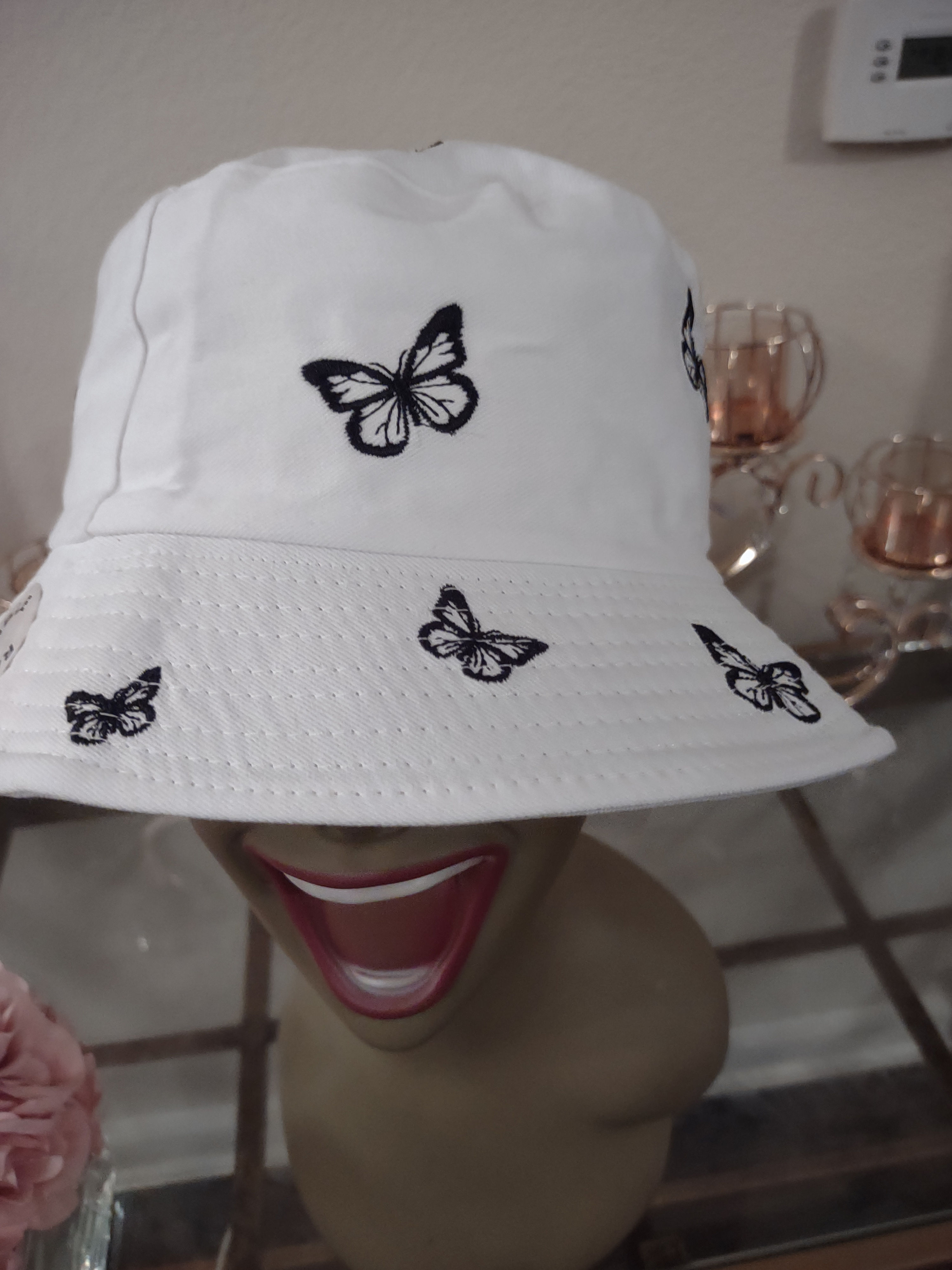 White and black bucket hat