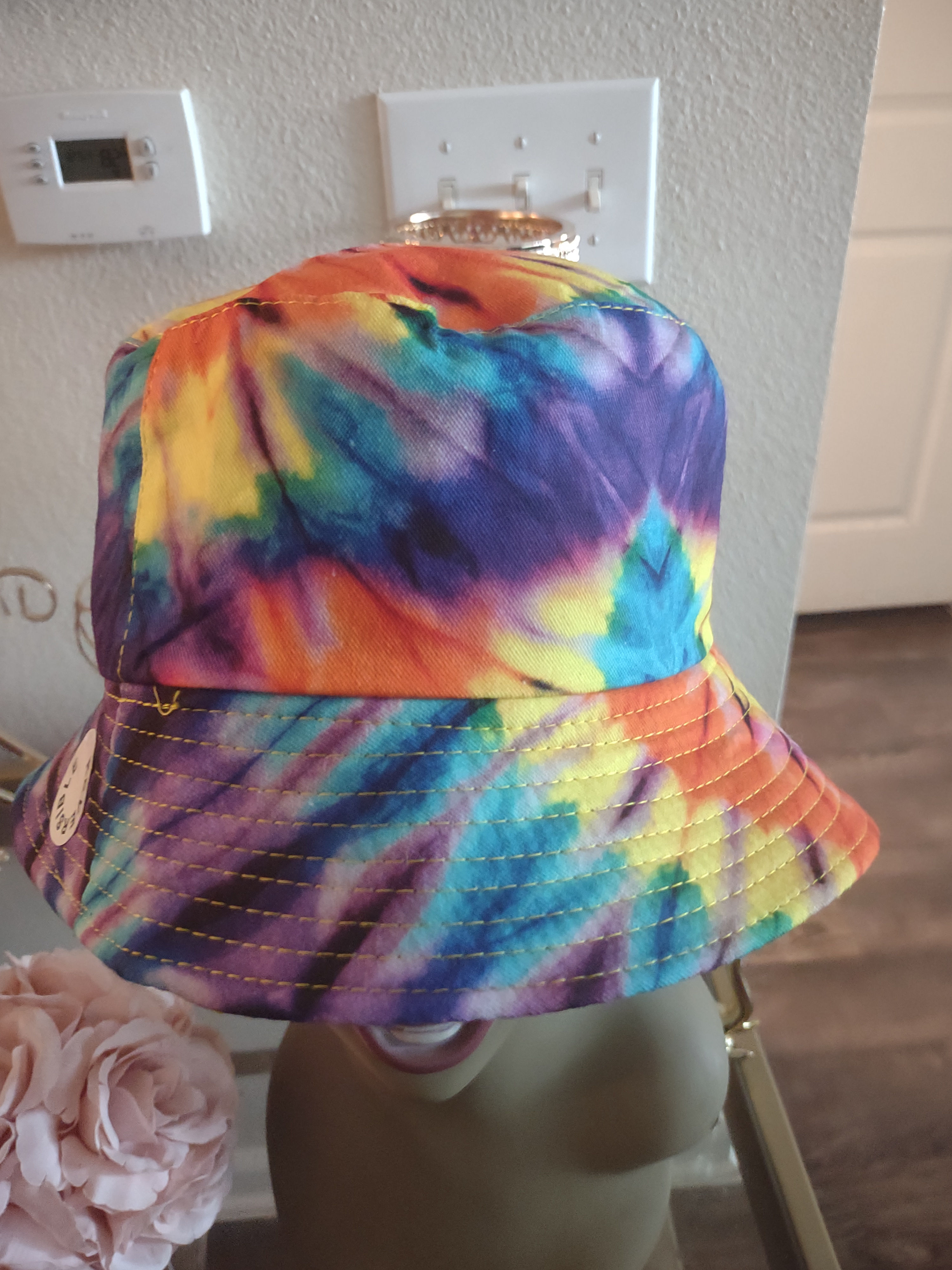 Blue yellow orange green Tie Dye bucket hat