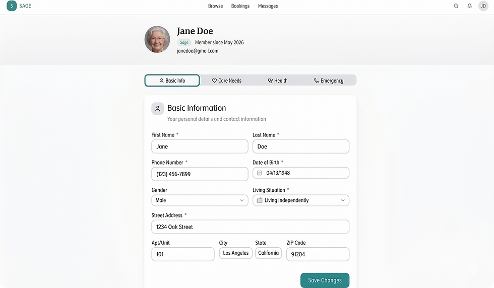 Screenshot of a create account page of SAGE app