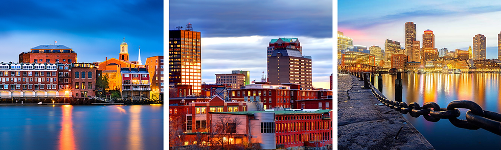 Portsmouth, NH - 20 mins.; Manchester, NH - 50 mins.; Boston, MA - 75 mins.