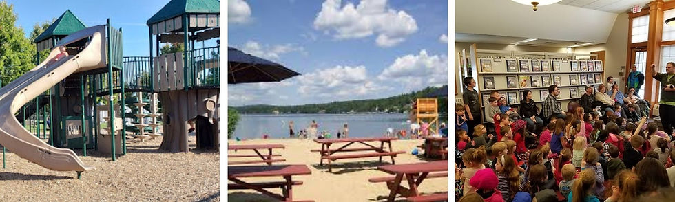 Griffin Park, Colbbetts Pond Beach and Childrens Event at Nesmith Library