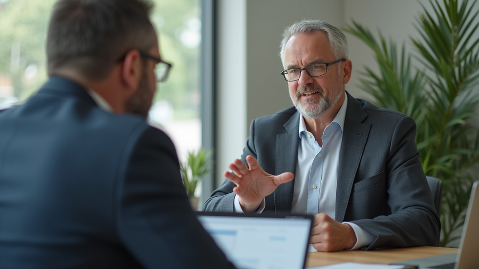 Eye-level view of a financial advisor explaining superannuation options