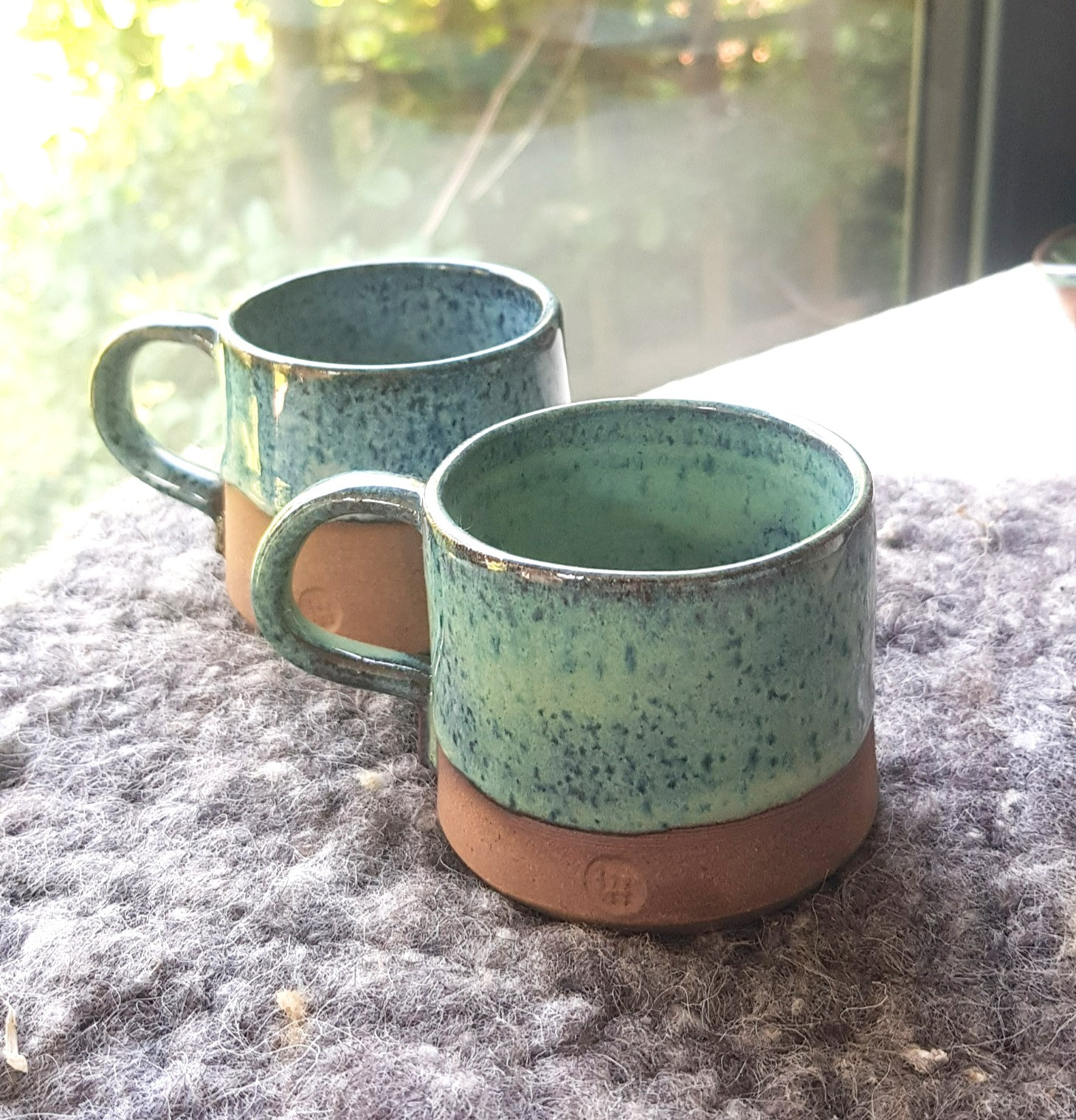 Espresso cup ceramic hand thrown blue green