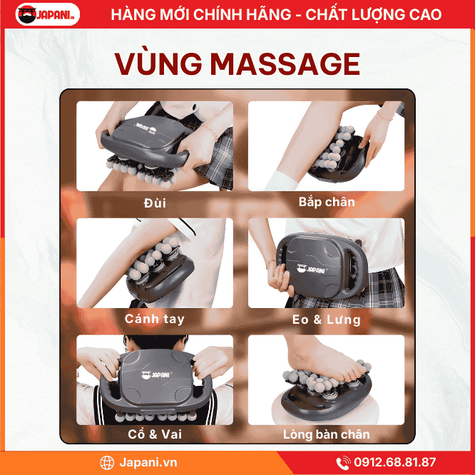 Các vị trí tác động của máy massage cầm tay đa năng JAPANI MDN-6372