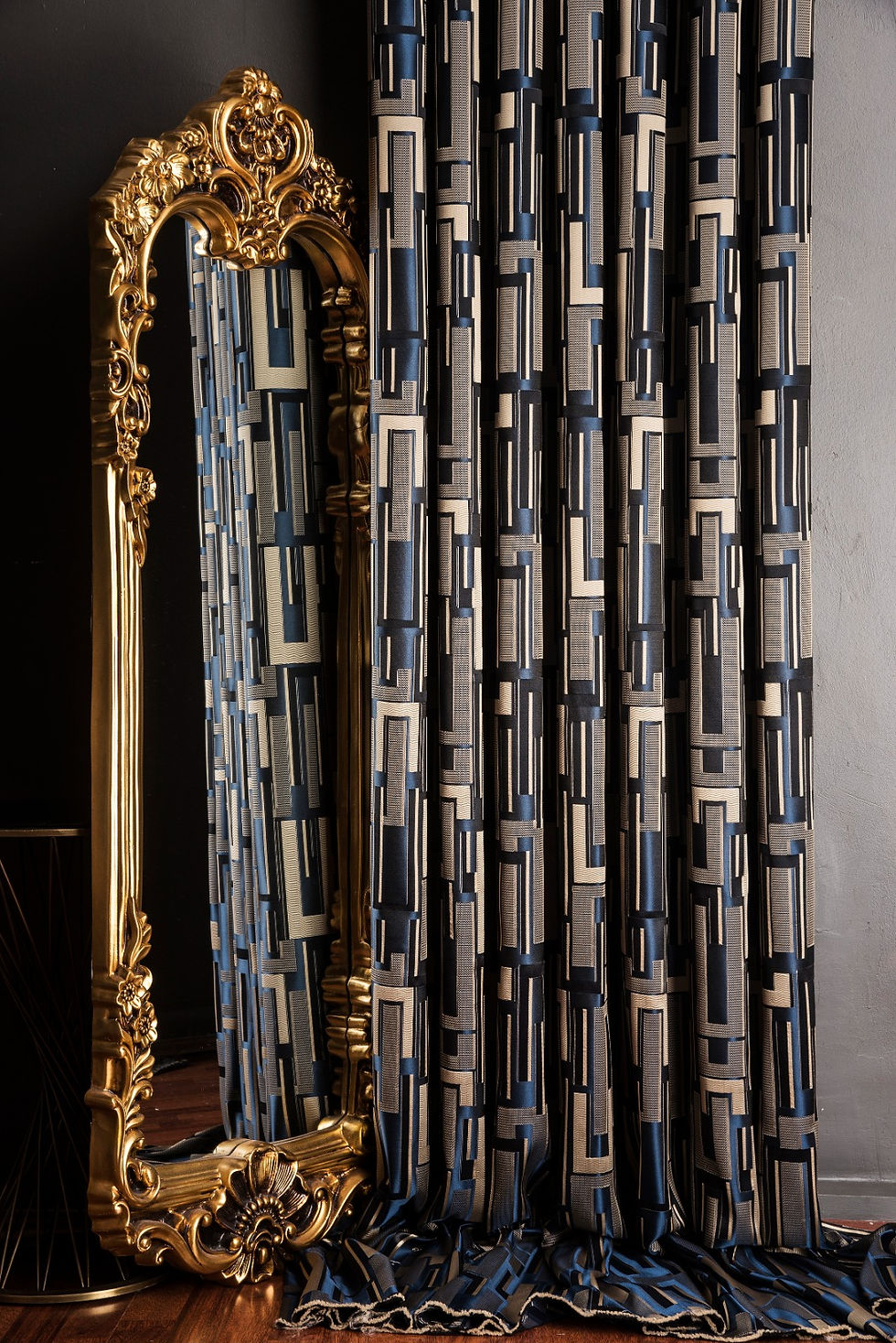 Thumbnail: ULTRA LUX NAVY BLUE LIGHT GOLD STRIPED PATTERNED CURTAINS FOR HOME