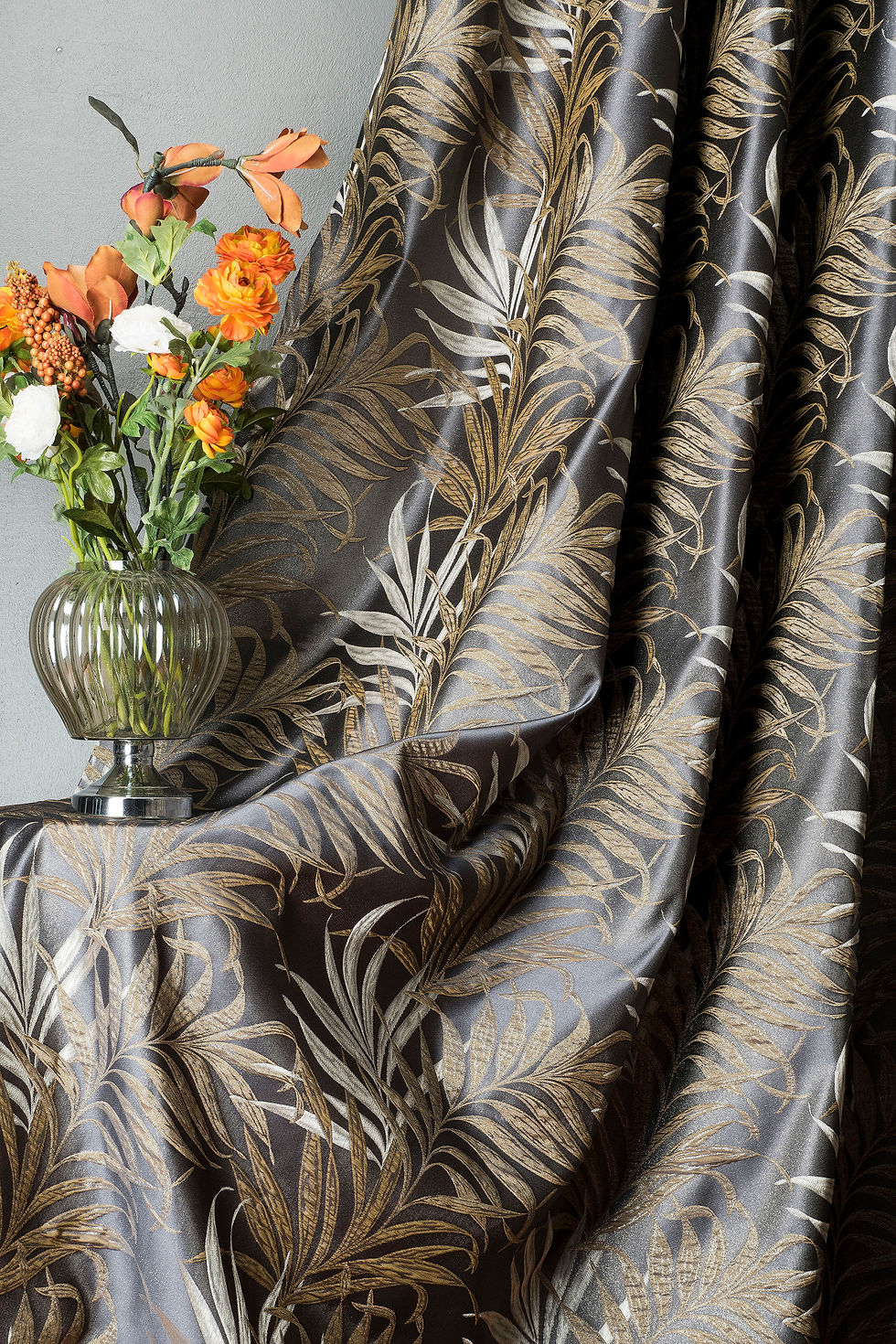 Thumbnail: LUXURY GRAY BROWN LEAF PATTERNED CURTAINS FOR HOME