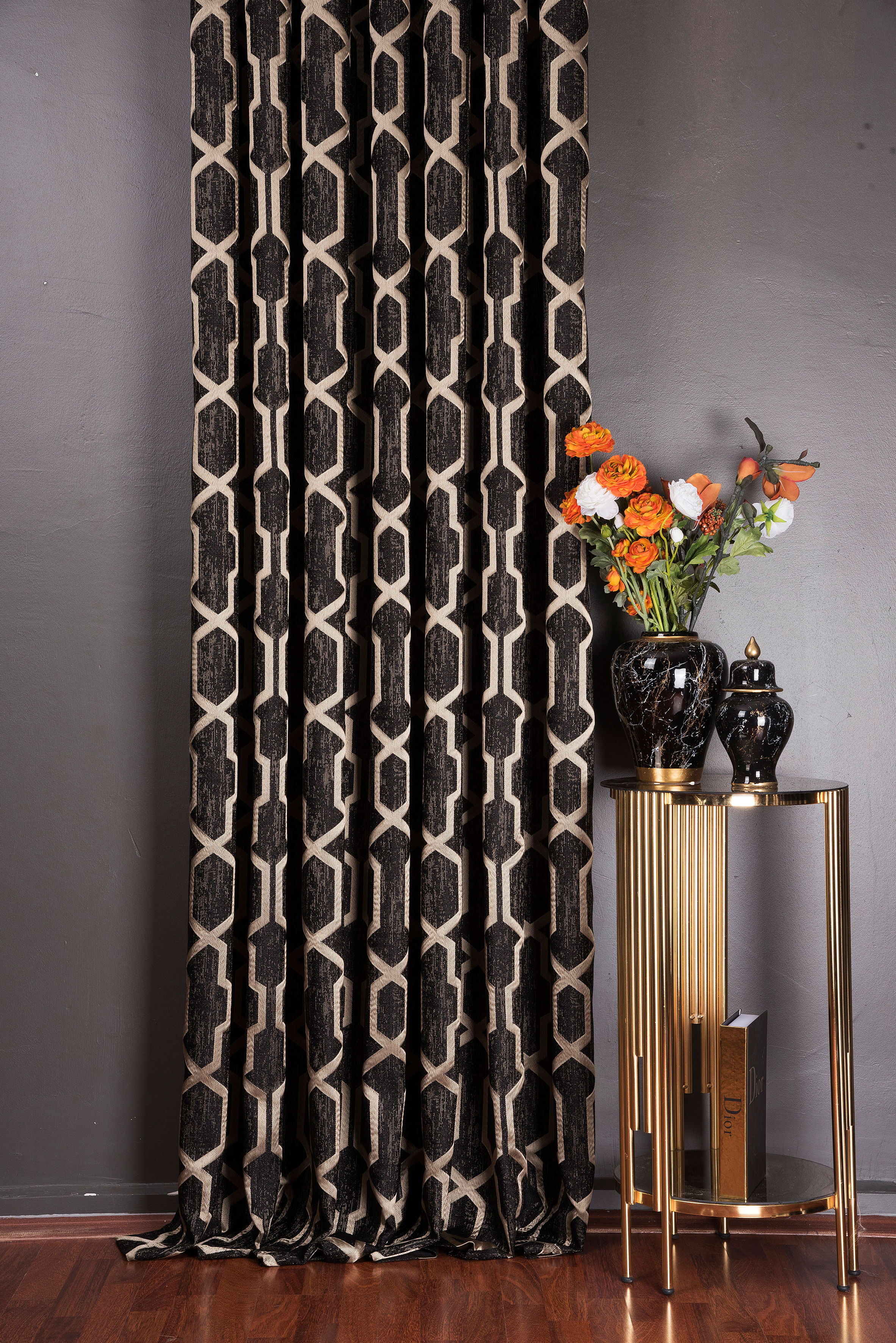 GEOMETRIC PATTERNED BLACK GOLD CURTAINS FOR HOME