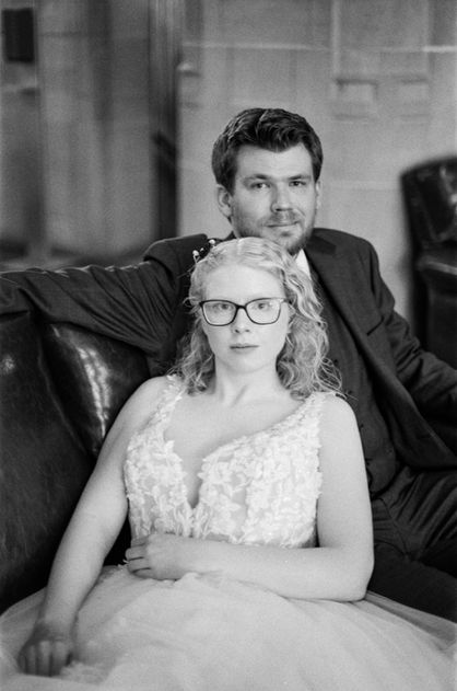 Bridal portrait taken by a film photographer with black and white 35mm film.
